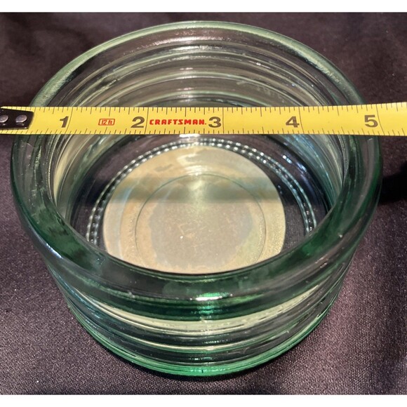 Vintage Candle-Lite Ringed Green Glass Candle Holder 5” Wide X 3” Tall USA Made - Picture 9 of 9